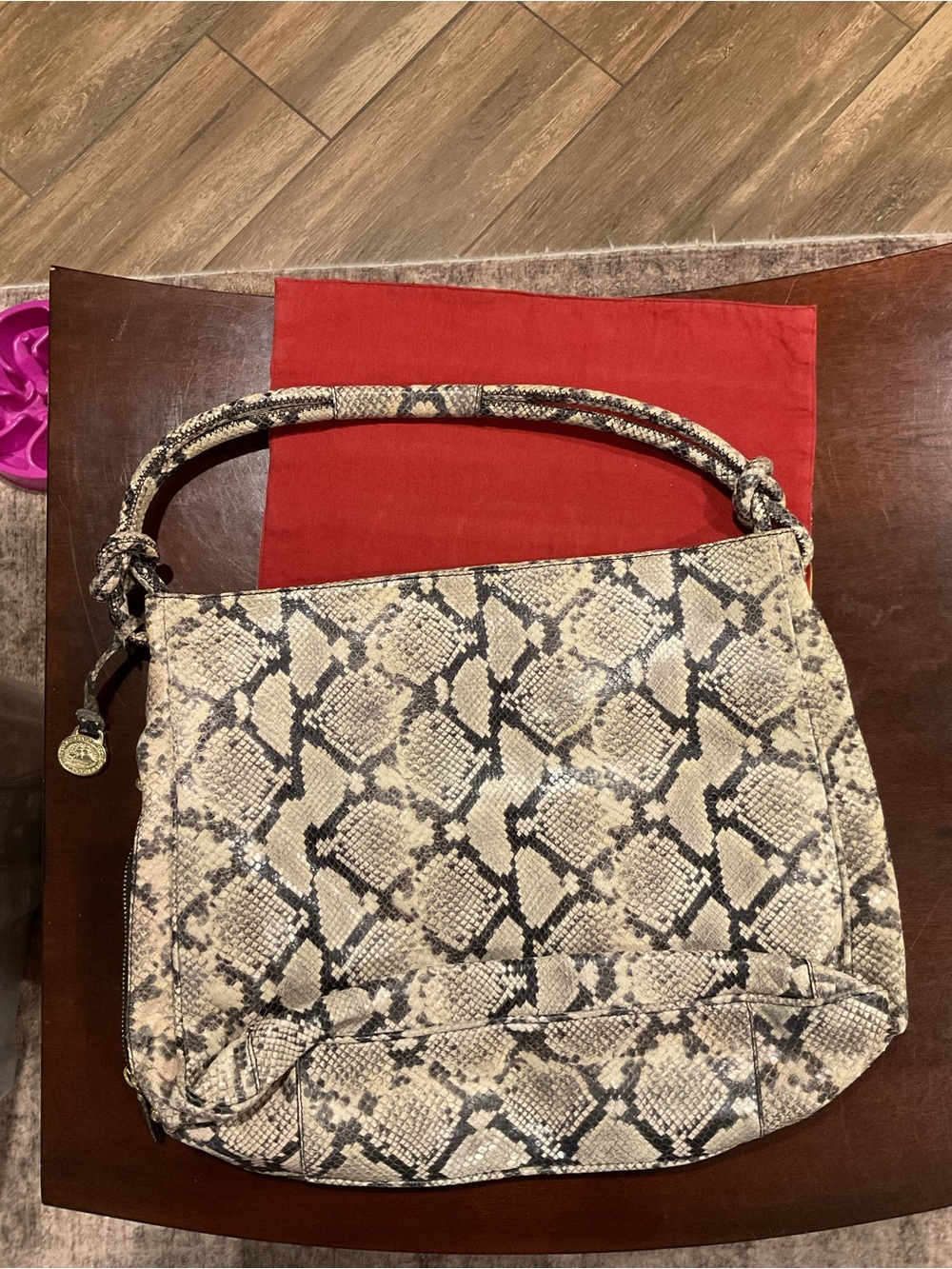 Brahmin Beige & Black Snake-Print Shoulder Bag